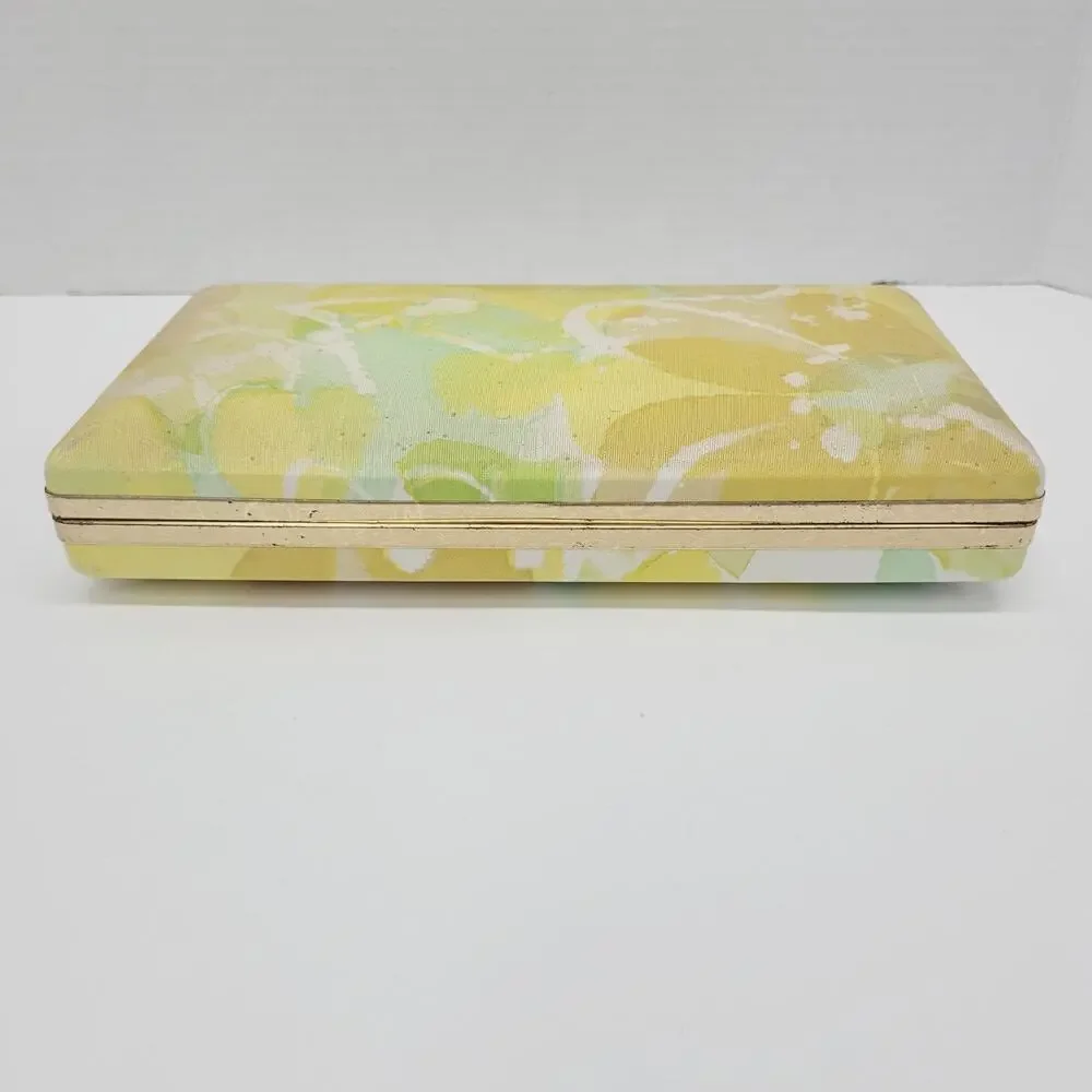 Vintage Mele Travel Jewelry Hard Case Box Earrings Gold interior Yellow Floral